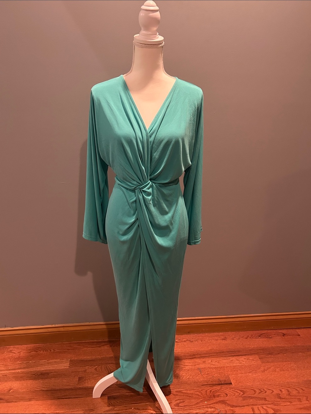 Twist-Front Teal Long Sleeve Maxi Dress - Women